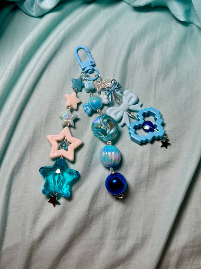 Blue Beaded Keychain